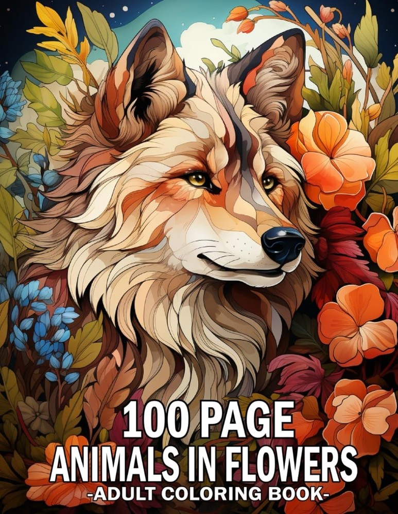 Animals in Flowers Adult Coloring Book 100 Page Large Print Easy