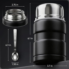 Earth&Me Stainless Steel Thermo for Hot Food 17OZ with Folding Spoon, Vacuum Ins