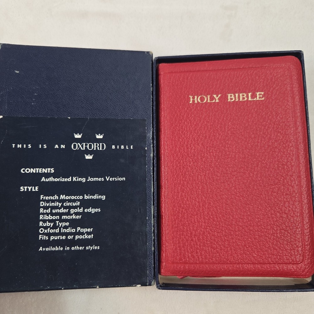 Vintage Pocket Size Oxford KJV TEXT BIBLE 01153x Red Leather Gilt Box