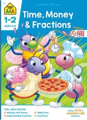 School Zone Time, Money & Fractions Workbook: 64 Pages, 1st Grade, Multicolor