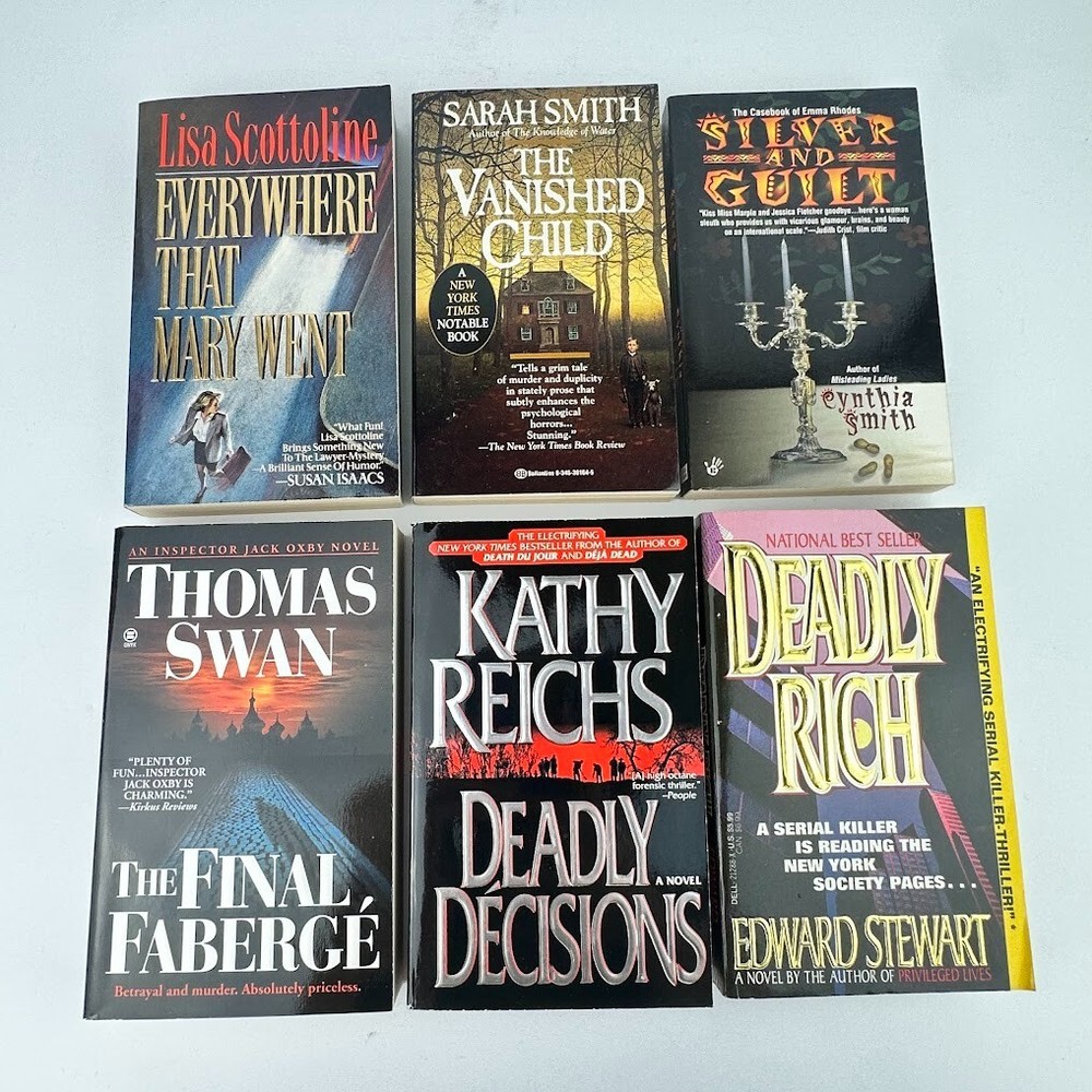 Lot of 6 Thriller Murder Mystery Crime PB Novels Multiple Titles and Authors