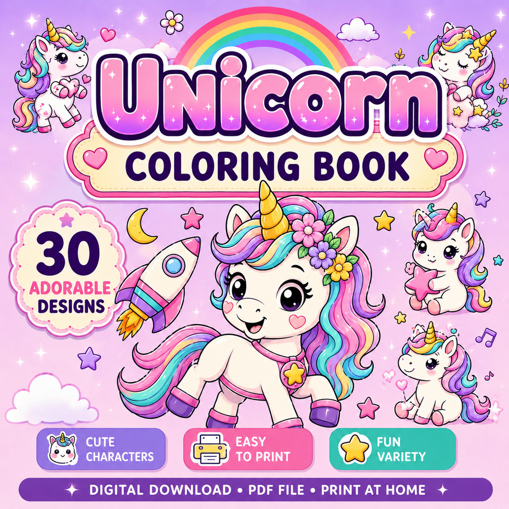 DIGITAL CONTEN – Unicorn Coloring Book: For Kids Ages 4-8 PRINTABLE