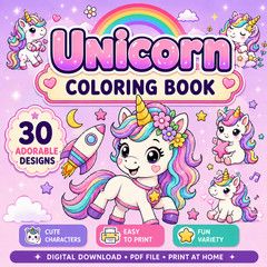 DIGITAL CONTEN – Unicorn Coloring Book: For Kids Ages 4-8 PRINTABLE