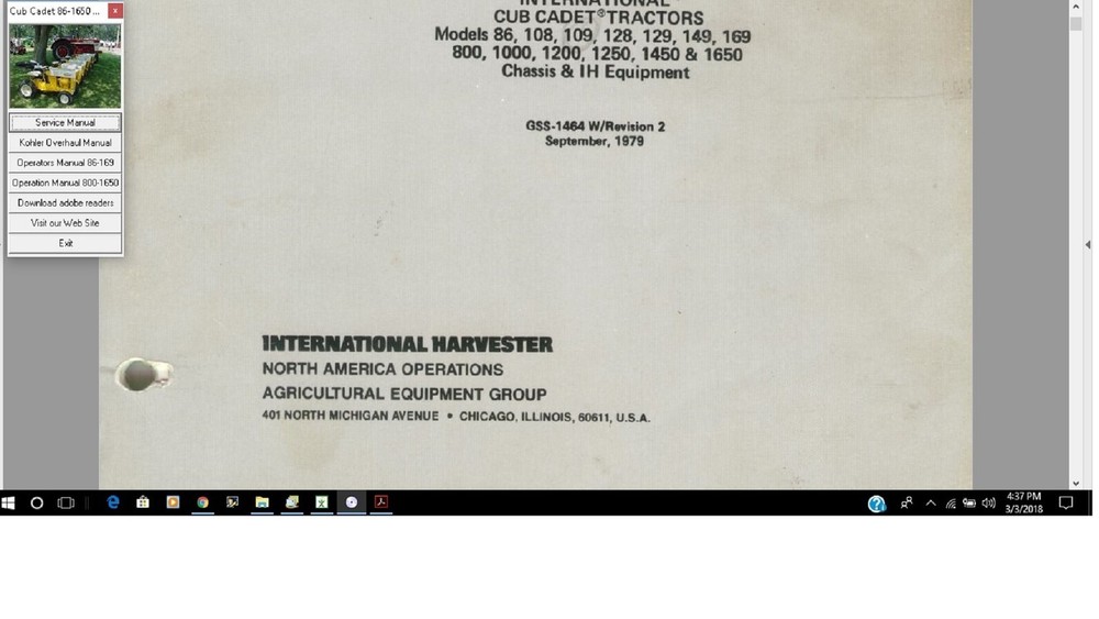 Cub Cadet tractor service manual 86 108 800 1000 1200 1250 1450