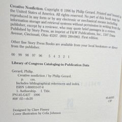 Philip Gerard Creative Nonfiction HC DJ, 1st Ed 1996 Story Press Writing.