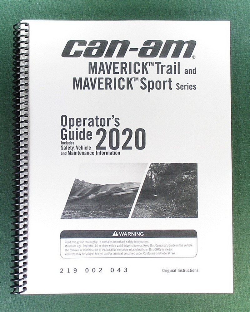 2020 Can-Am Maverick Sport 1000 Owner’s Manual: 187 Pages & Clear Covers