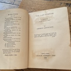 George Santayana The Last Puritan HC Charles Scribner’s Sons 1936 Puritans