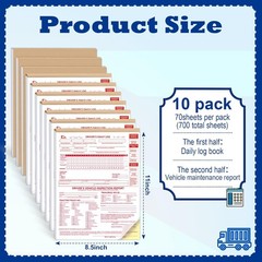 10 Pcs 8.5x11inch 2-in-1 Driver Log Books for Truckers Dot Book Driver…