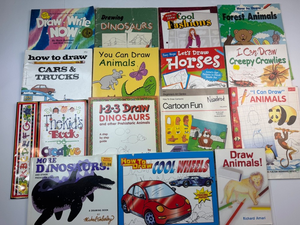 Lot 15 Drawing Books for Kids How to Draw Sketch ART Teacher Animals Dinosaurs