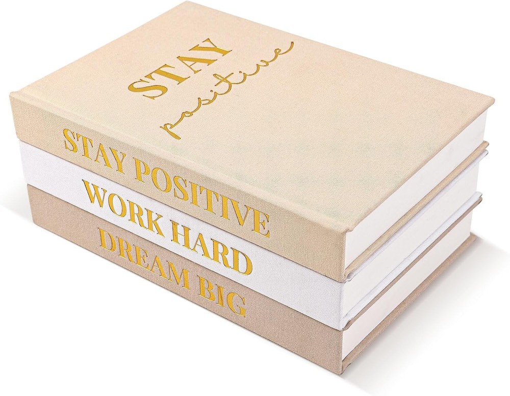 Set of 3 Linen Covered Decorative Books for Home Office Decor-Gold Foil Stamping