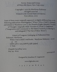WHEN I WAS A CHILD I READ BOOKS BY MARILYNNE ROBINSON, SIGNED