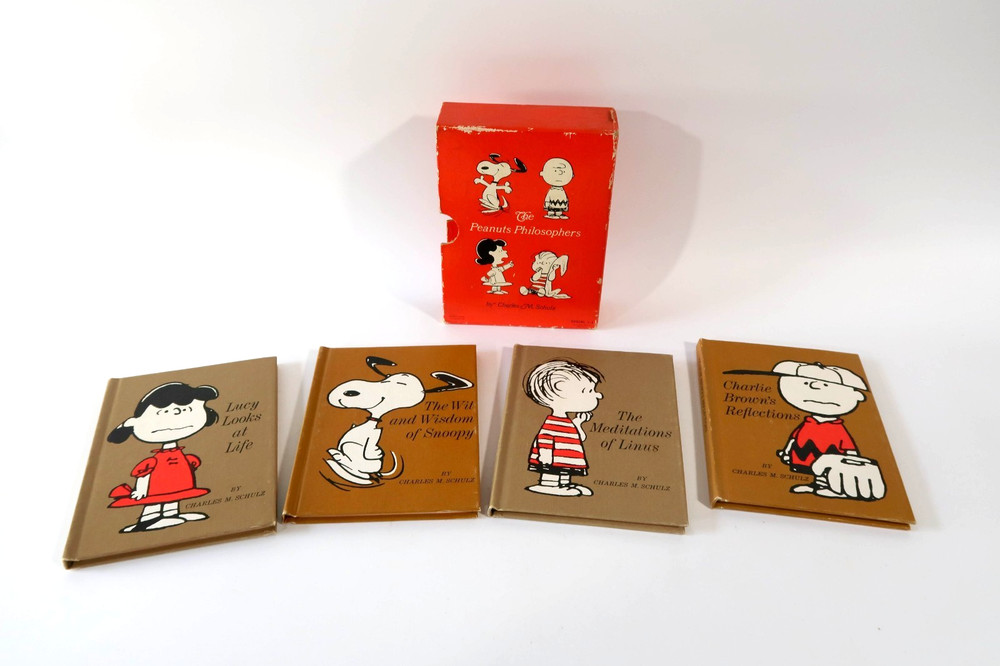 Vtg 1960s The Peanuts Philosophers Mini Book Box Set Complete 4 Snoopy Schulz