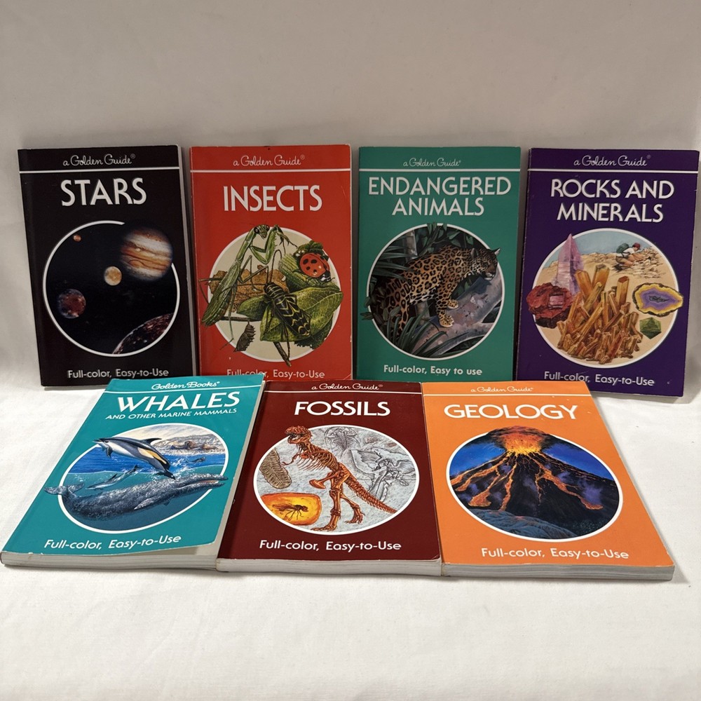 Golden Guide Lot Of 7 – Insects Endangered Rocks Fossils Minerals Stars Whales