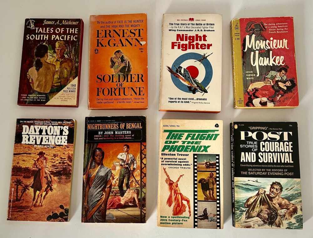 Vtg Pulp Paperback Lot of 8 Mid Century War Adventure Historical Drama 1950s-60s