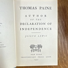 Thomas Paine Author of the Declaration Lewis 1947 Hardcover Freethought Press V…