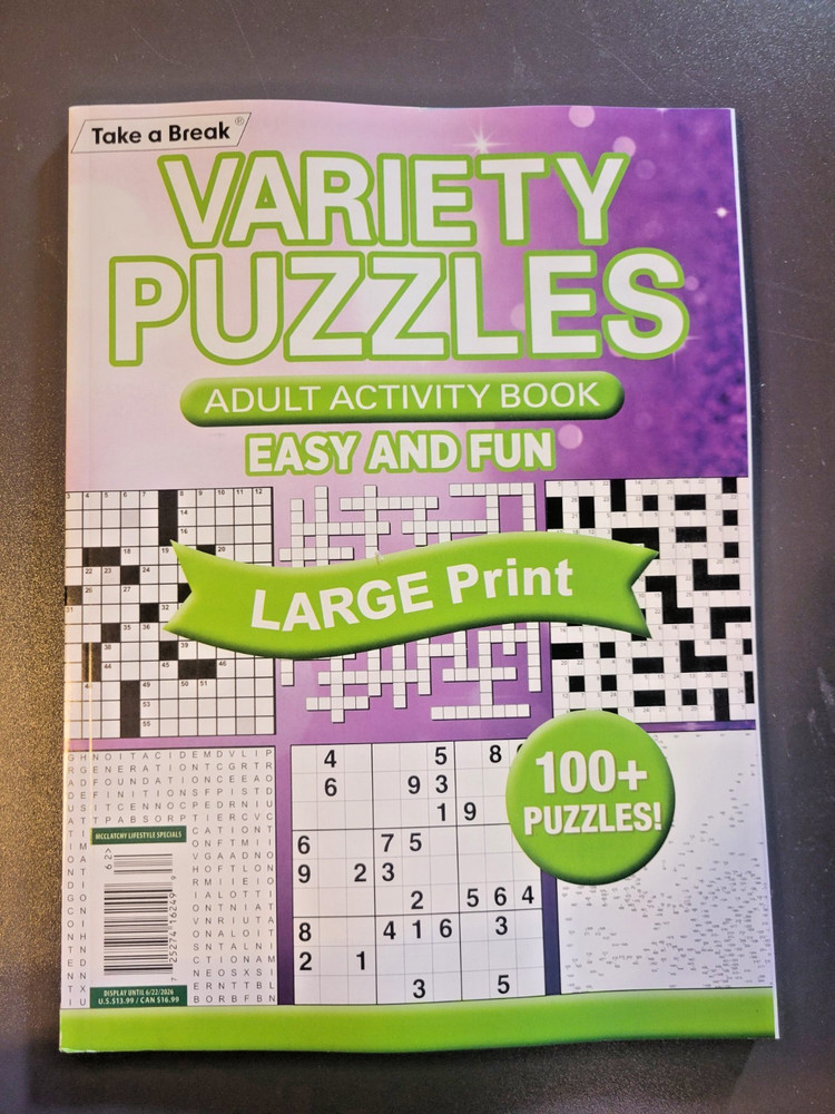Variety Puzzles by Take-A-Break – Adult Activity Book – 100+ Large Print Puzzles