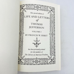 2-Vol Life & Letters of Thomas Jefferson Francis Hirst Library American Freedoms