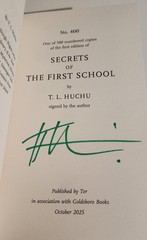 T.L.HUCHU SECRETS OF THE FIRST SCHOOL SIGNED NUMBERED 1st EDITION NEW UNREAD