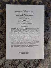 RARE ARC PB Stephen King: The Non-Fiction by Rocky Wood and Justin Brooks Proof