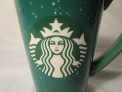 STARBUCKS TALL 16 OZ. MUG CUP GREEN SPECK WITH GREEN SIREN MERMAID LOGO