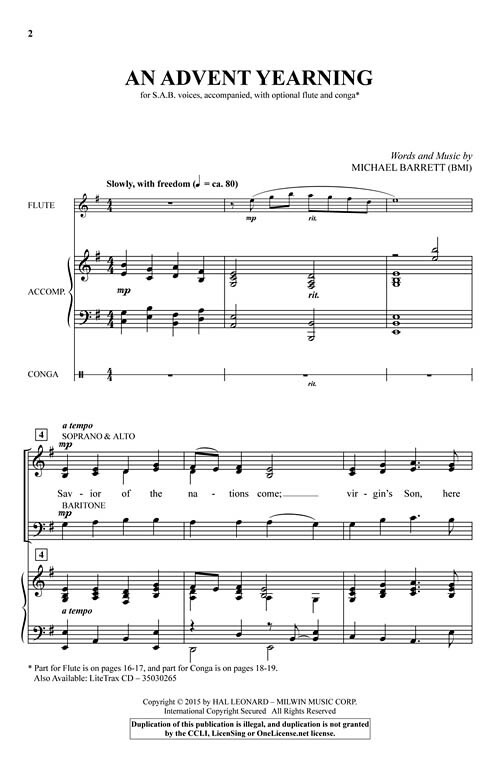 An Advent Yearning SAB/FLUTE/CONGA Michael Barrett