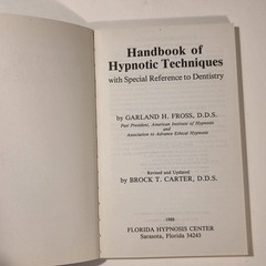 Handbook of Hypnotic Techniques Fross Carter Revised 1988 Book