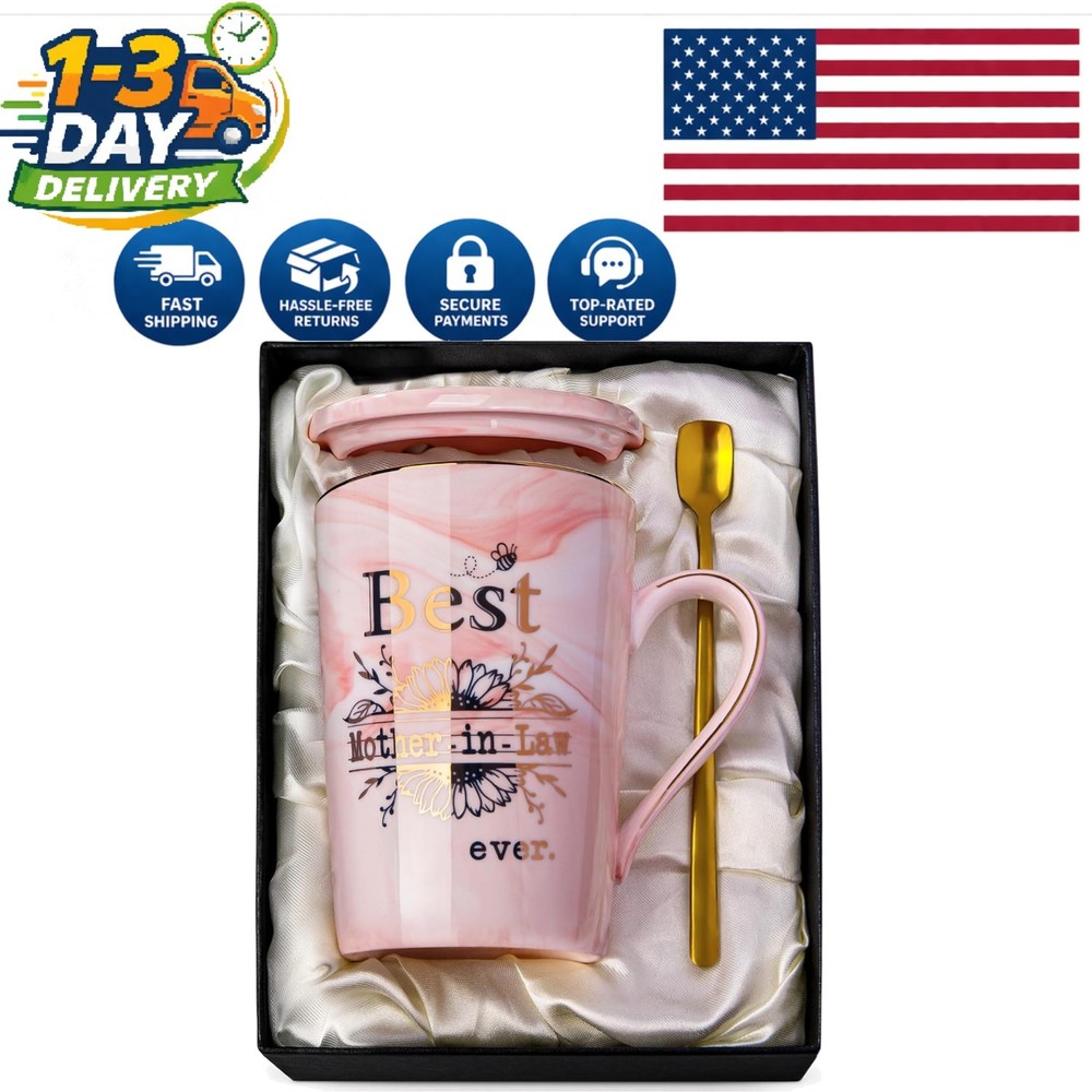 Thoughtful Mother-in-Law Gift: 14oz Pink Marble Mug with Elegant Gold Accents
