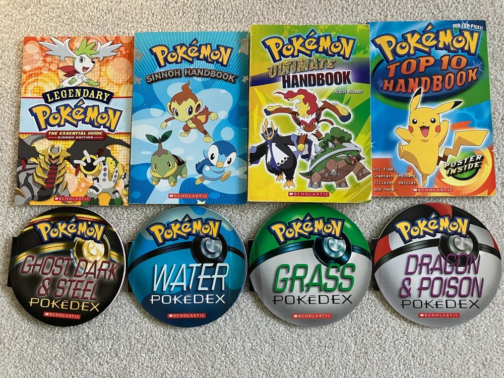 Pokemon Book Lot Of 8 Books: 3 Handbooks, 1 Guide, 4 Pokedex All Good Condition