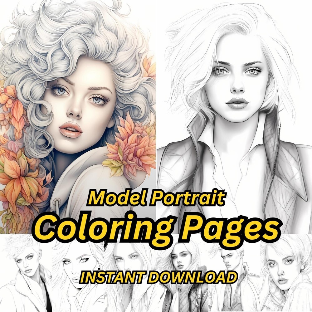 Model Portrait Coloring Book Pages for adults kids, coloring pages Stress Relief