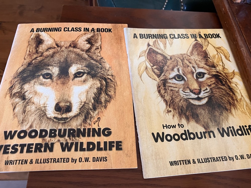 2 O.W. Davis Woodburning Instruction Books Wildlife; Total of 101 pages.