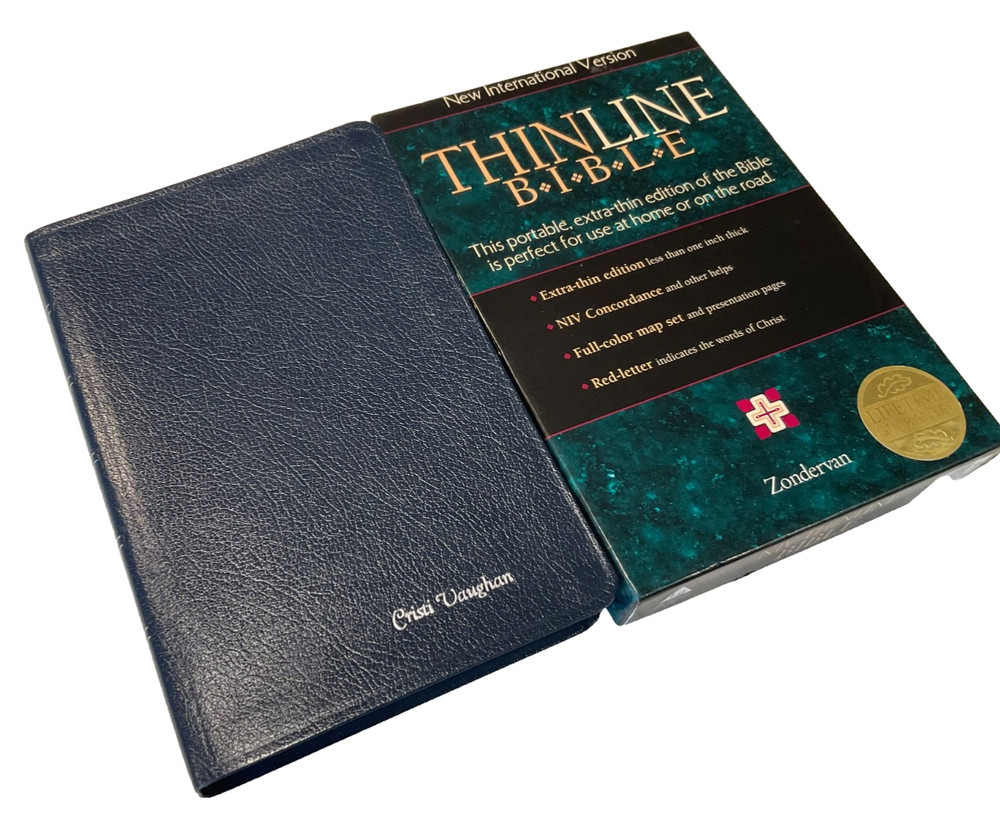 NIV Thinline Bible 1996 Navy Bonded Leather 1984 Text Original Box