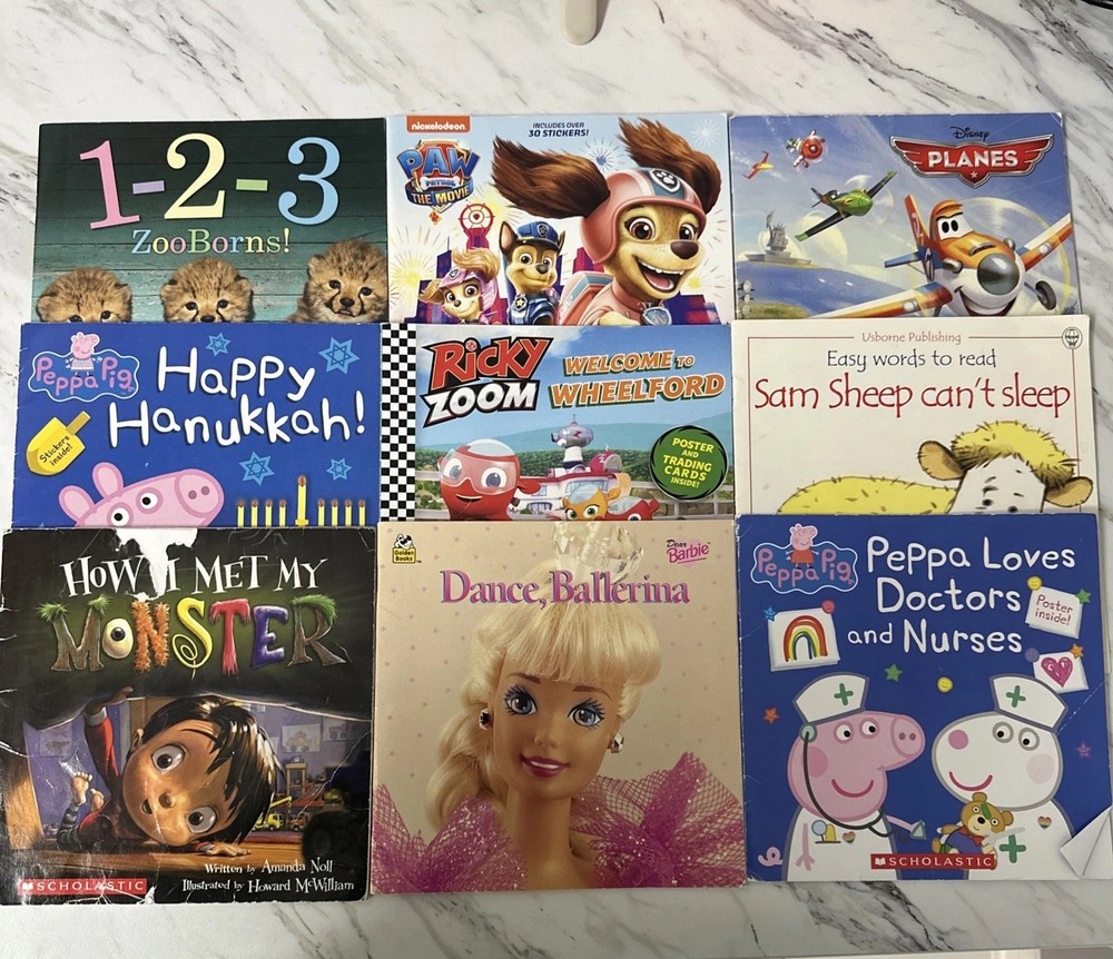 Lot Of 9 Paperback Books Children’s Preschool Mixed Titles Barbie, Peppa, Paw…