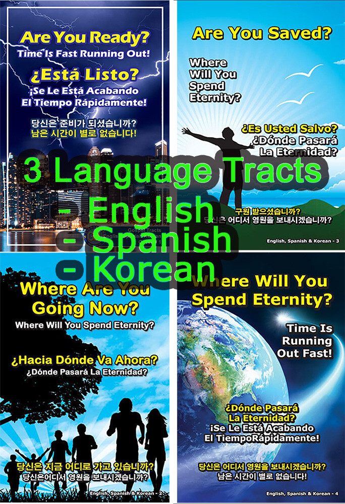 ENGLISH/SPANISH/KOREAN, 3 Language Tracts-Pack of 40 in 4 Covers, 24 Pages Each