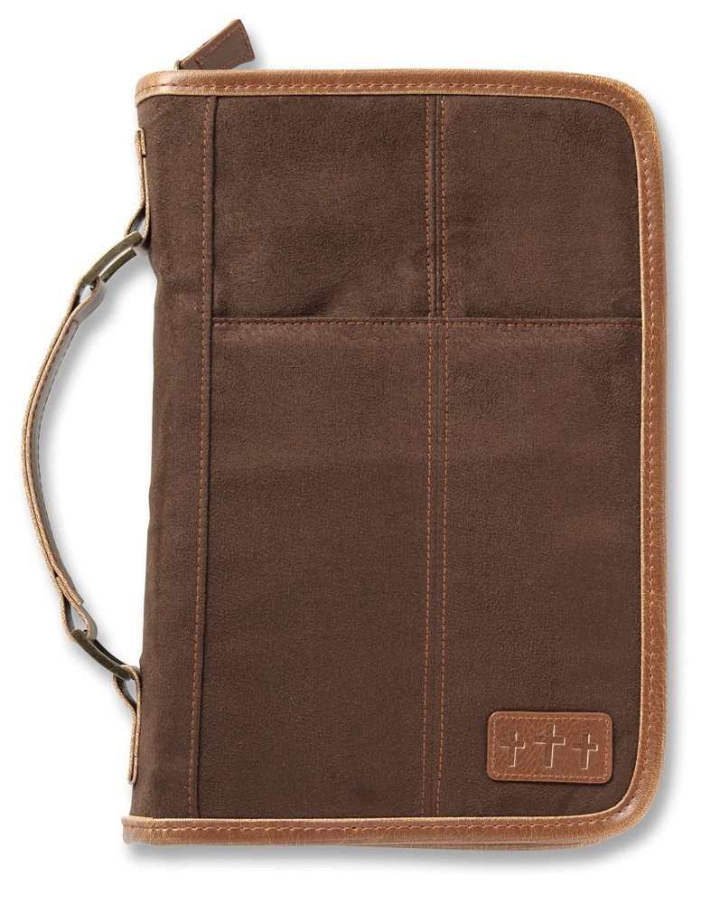 Aviator Bible Cover for Men, Zippered, with Handle, Suede, Brown,