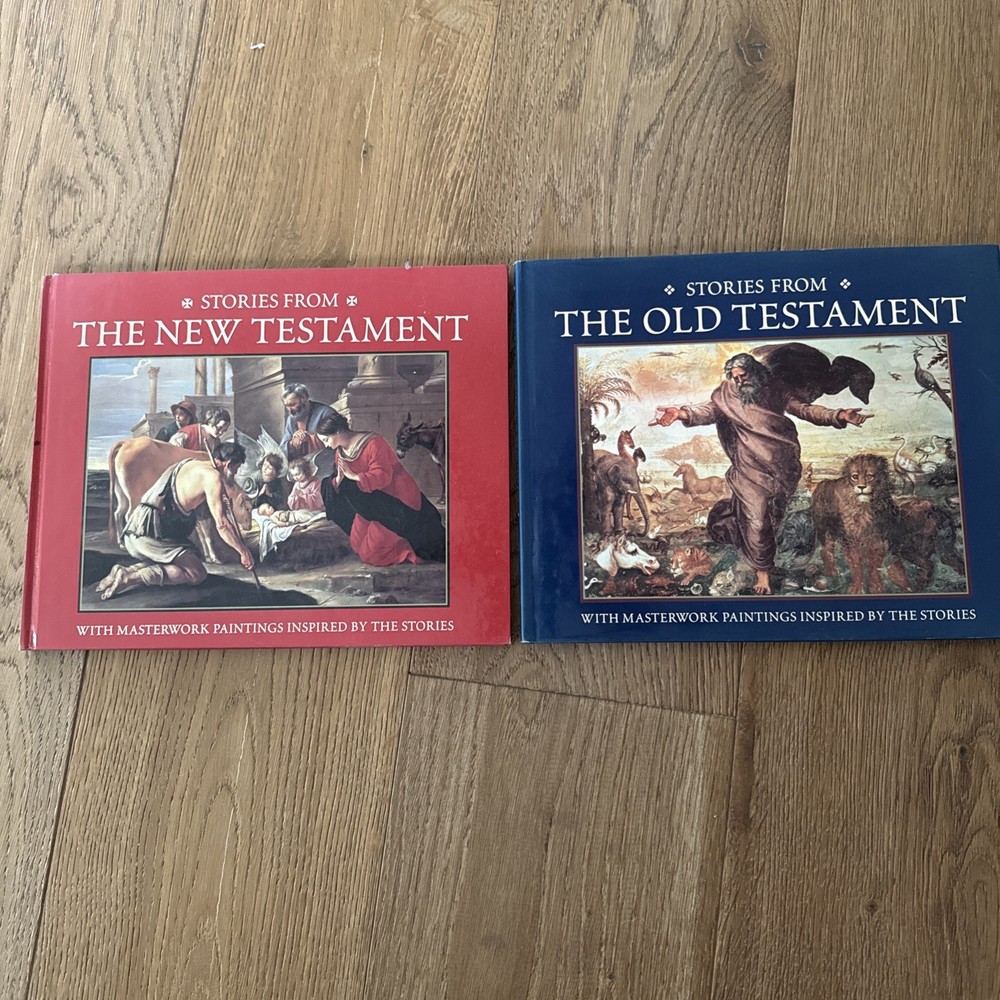 Set Of 2 Stories From The Old Testament & New Testament W/ Masterwork Paintings