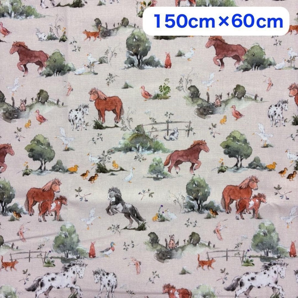 Acufactum Cotton Fabric 59×23 inches Farm Friends Print 100% Cotton