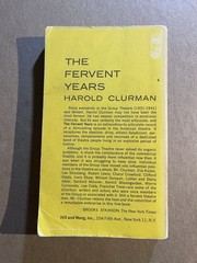 THE FERVENT YEARS by Harold Clurman 1957 Hill & Wang paperback THEATRE HISTORY