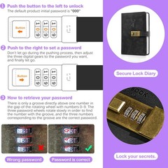 ZeriLion 240 Pages A5 Lock Journal Retro PU Leather Locking Diary Notebook – …