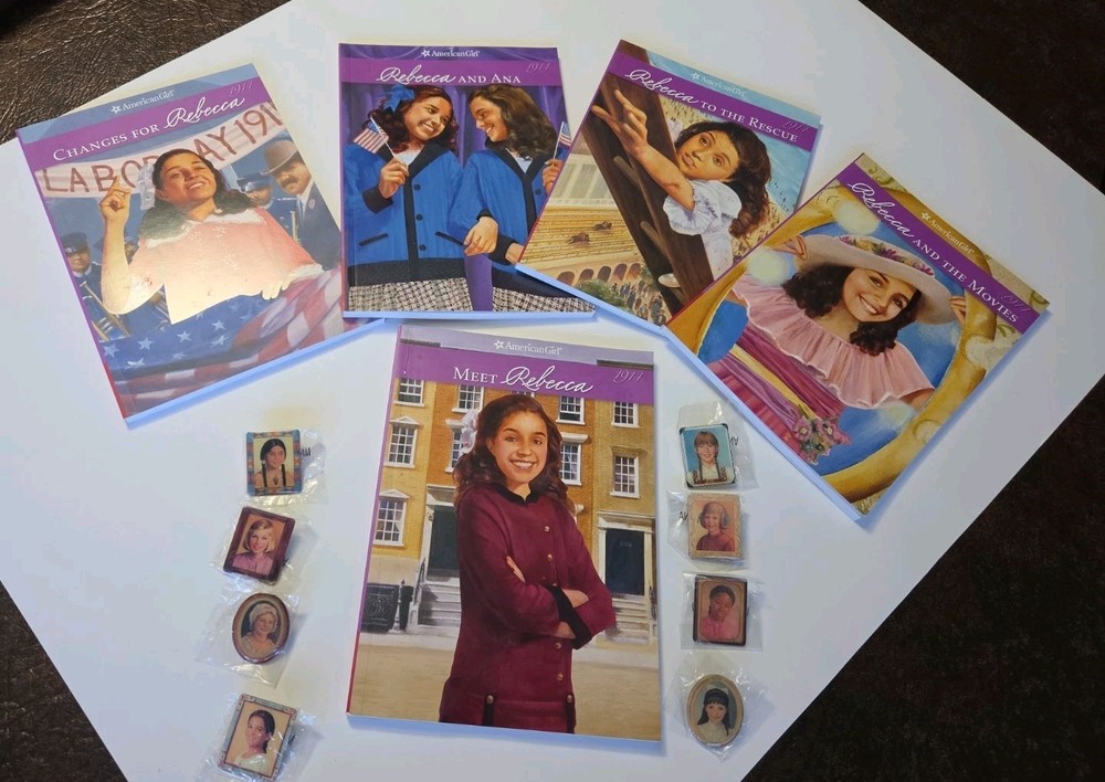 14 American Girl Mixed Lot 5 Rebecca Paperback Books 8 American Girl Lapel Pins