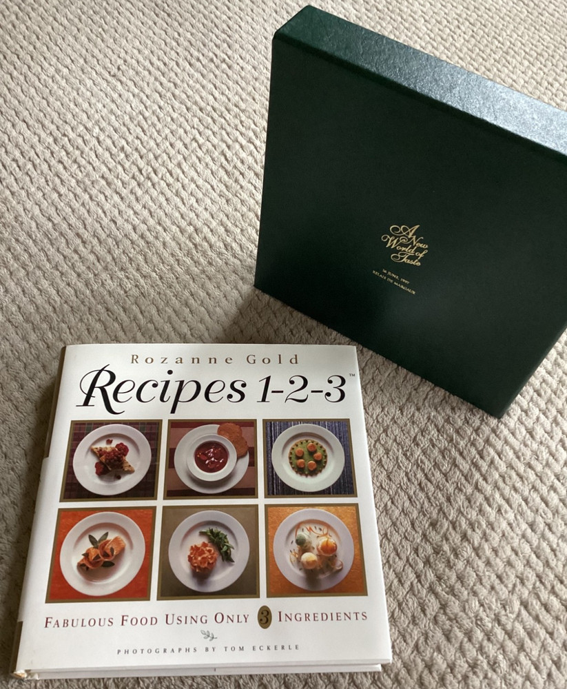 *Signed* A New World of Taste: Recipes 1-2-3 by Rozanne Gold (1996, HCDJ + Slip)