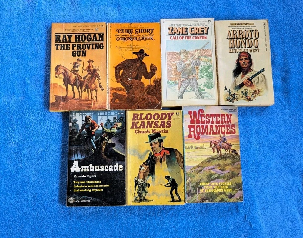 WESTERN 7 Paperback Book Lot Vintage Zane Grey Chuck Martin Action