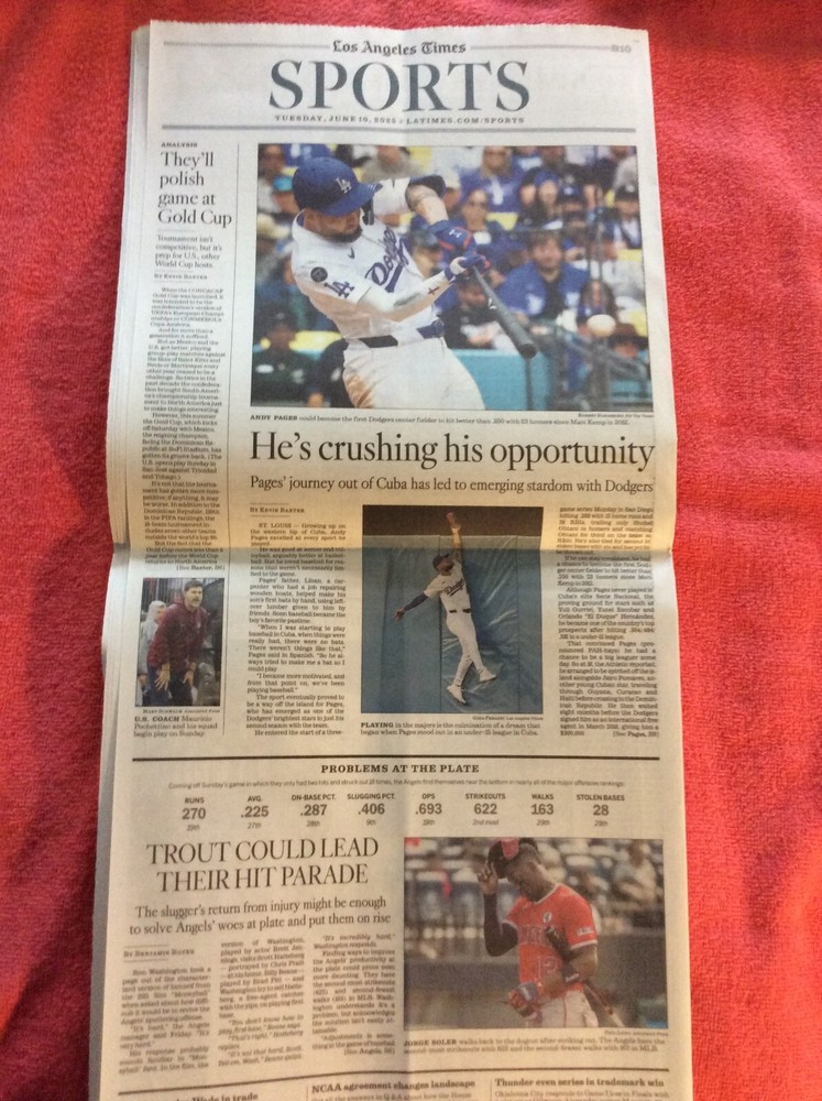 LA TIMES SPORTS SECTION JUNE 10 2025 DODGERS ANDY PAGES