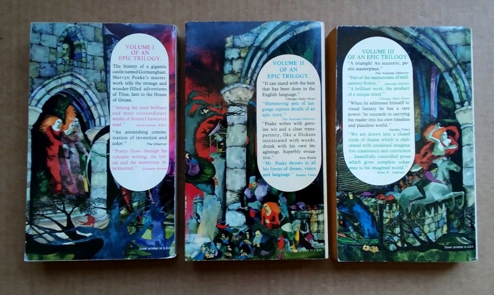 Mervyn Peake, GORMENGHAST TRILOGY 3 Vol Del Rey-Ballantine Mass Paperbacks 1970s