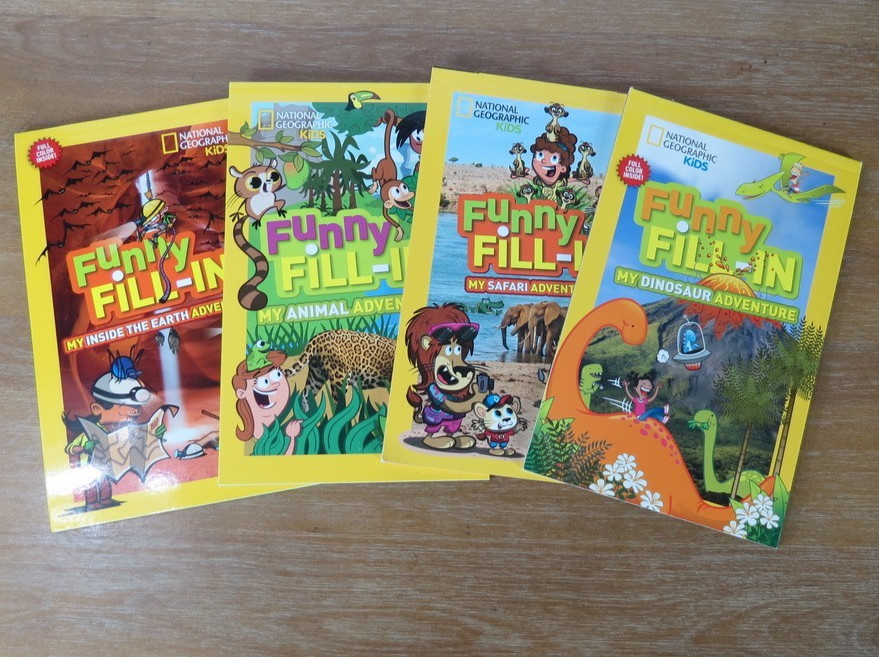 National Geographic Kids Funny Fill-In Set of 4 – Safari Animal Dinosaur Earth