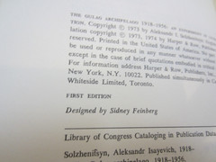 The GULAG Archipelago ~ Aleksandr Solzhenitsyn STATED 1ST EDITION 1973 HCDJ