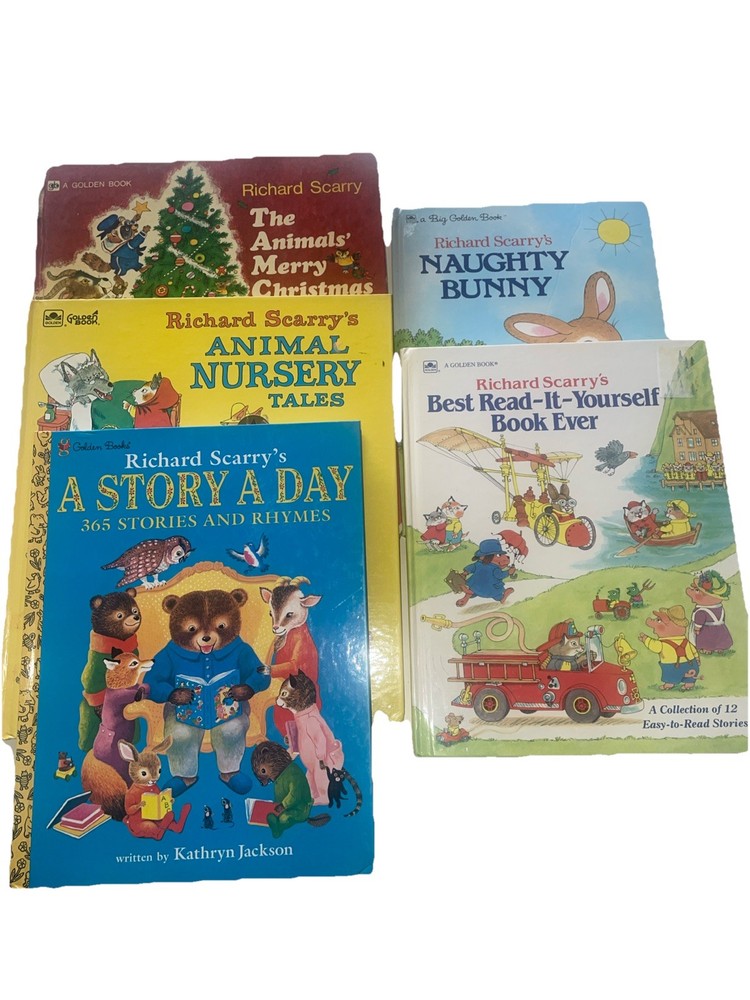 Vintage Richard Scarry Childrens Book Lot 5 Golden Books Animal Nursery Tales