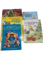 Vintage Richard Scarry Childrens Book Lot 5 Golden Books Animal Nursery Tales