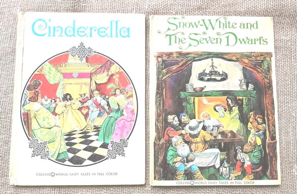 1975 Snow White And Cinderella Collins World Fairy Tales 2 Books 9.5″x12.5″