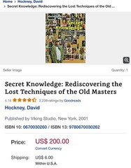 David Hockney SECRET KNOWLEDGE art Book , 296 Pages. 2001