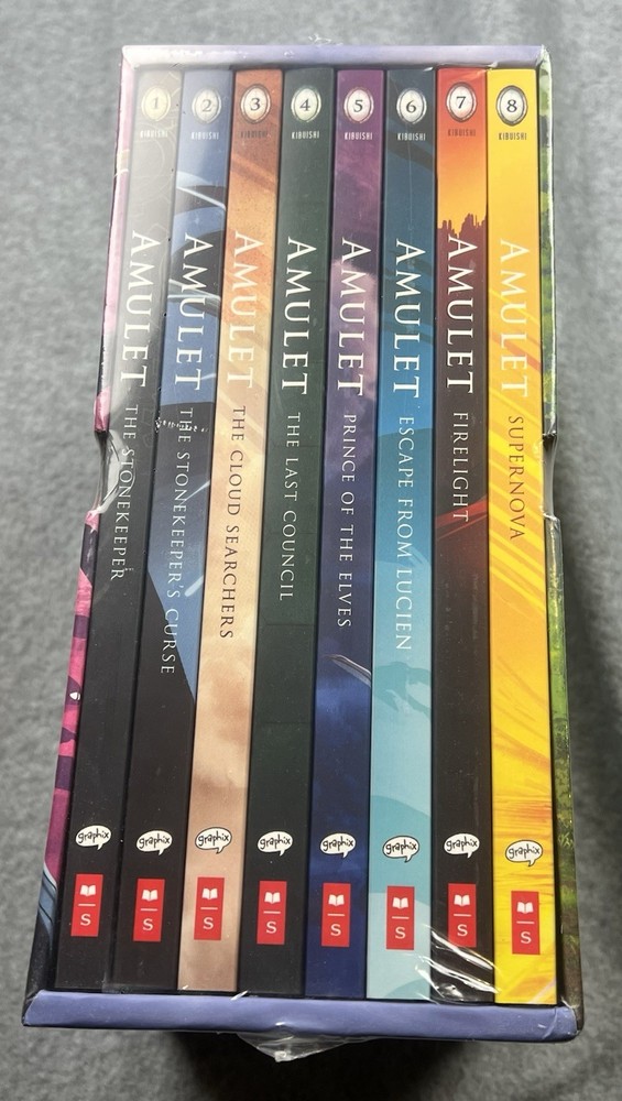 Amulet #1-8 Box Set by Kazu Kibuishi 2018, Trade Paperback (New,Factory Sealed)